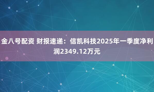 金八号配资 财报速递：信凯科技2025年一季度净利润2349.12万元
