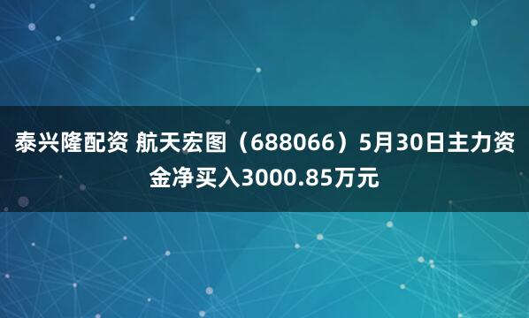 泰兴隆配资 航天宏图（688066）5月30日主力资金净买入3000.85万元